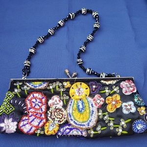 Beaded embroidered clutch multi colored flowers A